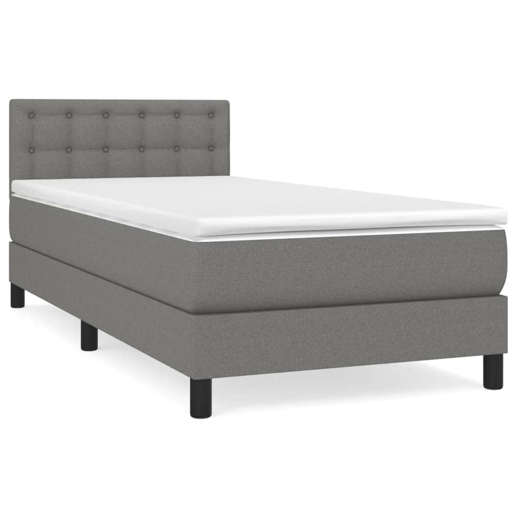 King Single Fabric Bed with Pocket Spring Mattress and Removable Topper Dark Grey