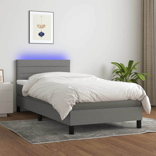 KS Fabric Box Spring Bed Dark Grey with Soft Mattress