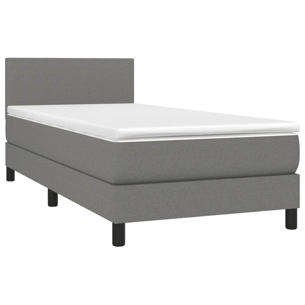 King Single Fabric Box Spring Bed with Medium Support Mattress Dark Grey