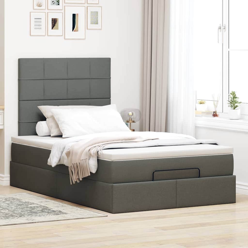 King Single Ottoman Storage Bed with Pocket Spring Mattress and LED Strip Dark Grey