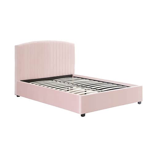 King Single Size Bed Frame Pink Velvet Upholstery High Headboard Quality Slats Metal Structure