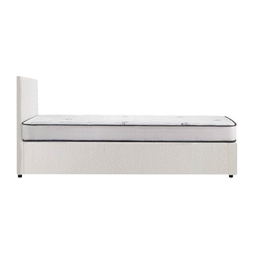 King Single Size Boucle Bed Frame Gas Lift Storage with Mattress Set Upholstered