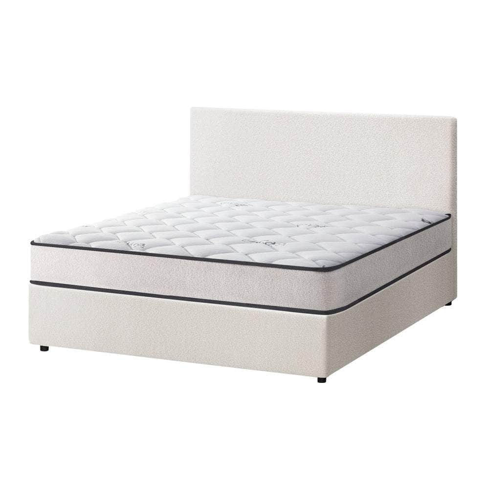King Single Size Boucle Bed Frame Gas Lift Storage with Mattress Set Upholstered