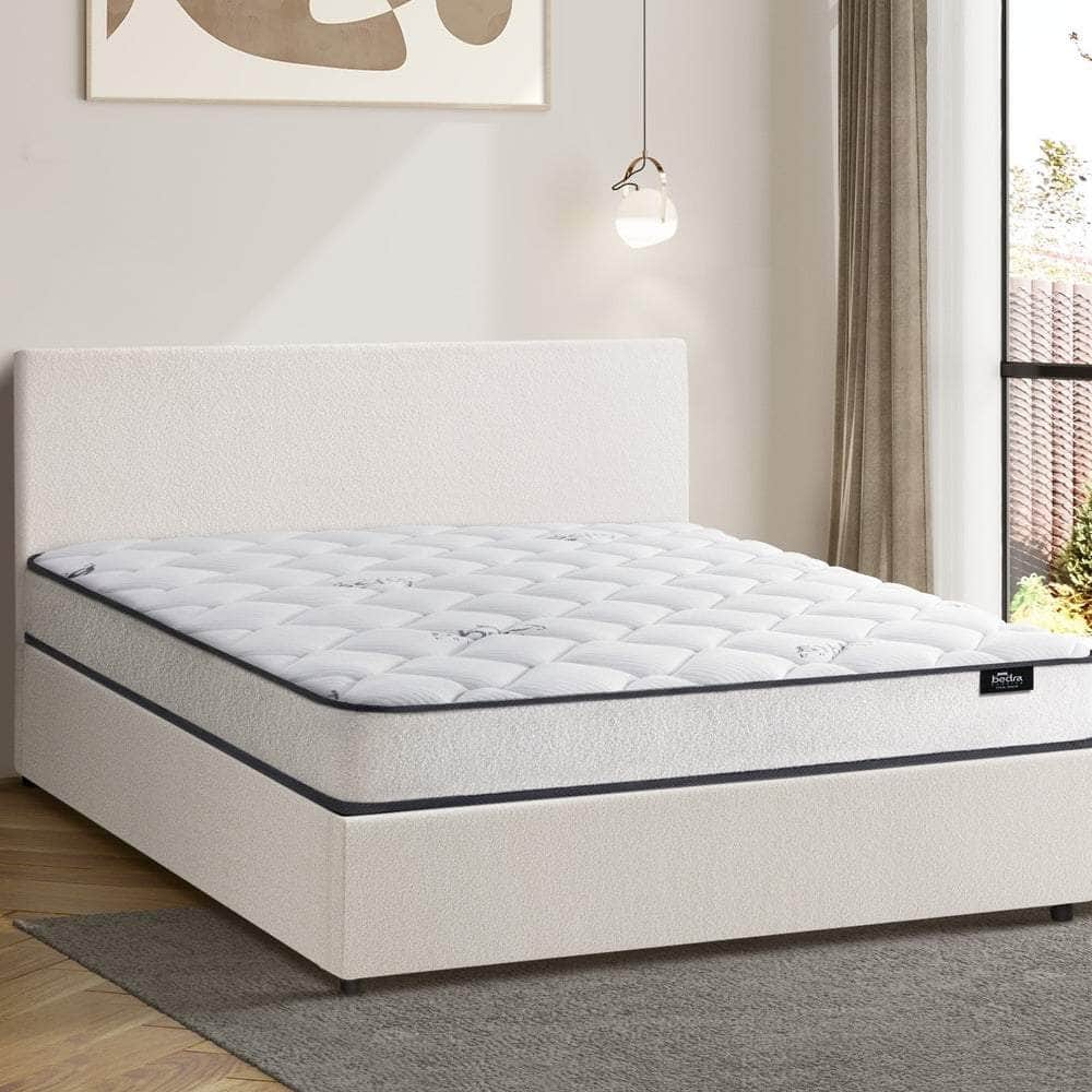 King Single Size Boucle Bed Frame Gas Lift Storage with Mattress Set Upholstered