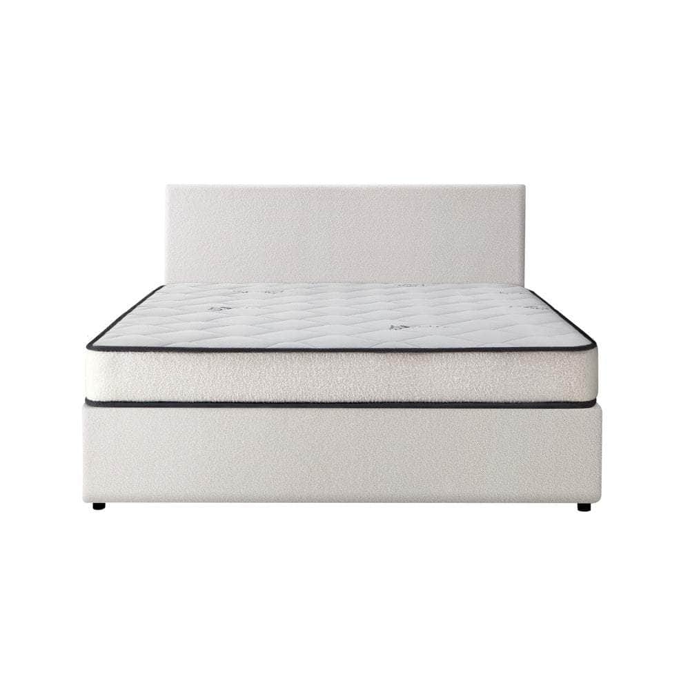 King Single Size Boucle Bed Frame Gas Lift Storage with Mattress Set Upholstered
