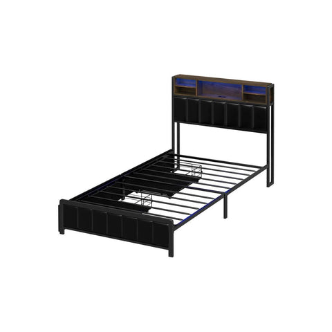 King  Single Size Storage Bed Frame with LED Lights-USB Charging