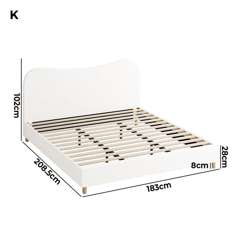 King Size Bed Frame White Boucle Cloud Shape Upholstered Bedroom Furniture