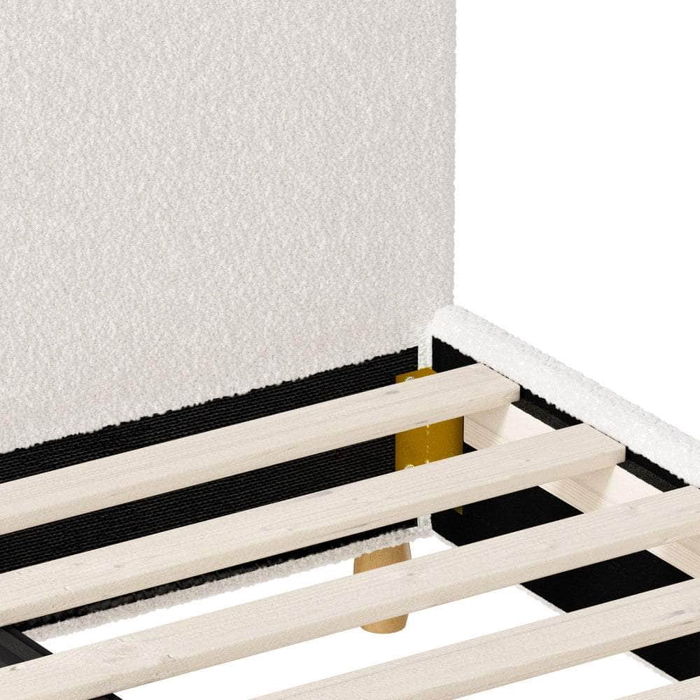 King Size Bed Frame White Boucle Cloud Shape Upholstered Bedroom Furniture