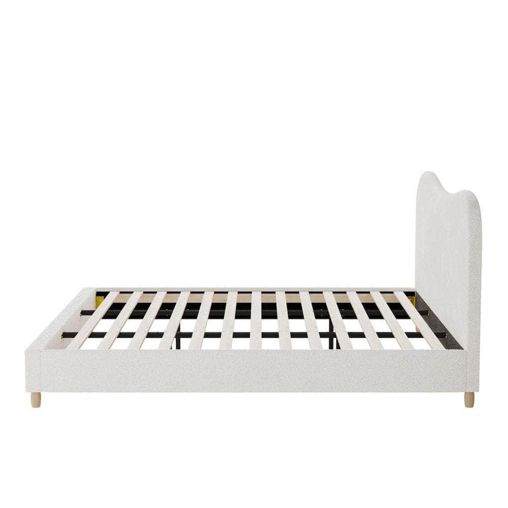 King Size Bed Frame White Boucle Cloud Shape Upholstered Bedroom Furniture
