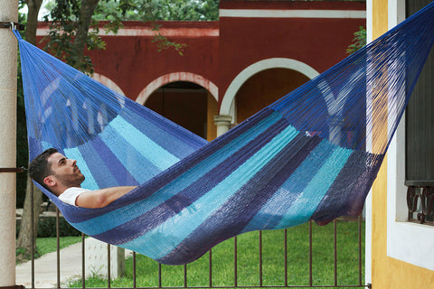 King Size Cotton Mexican Hammock in Caribbean Blue Colour