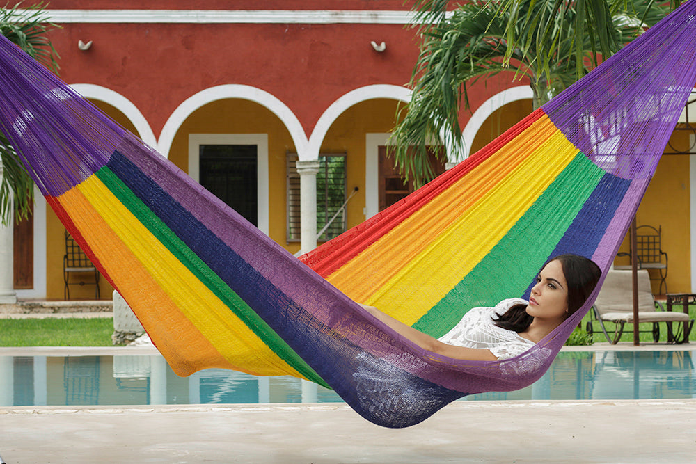 King Size Cotton Mexican Hammock in Rainbow Colour