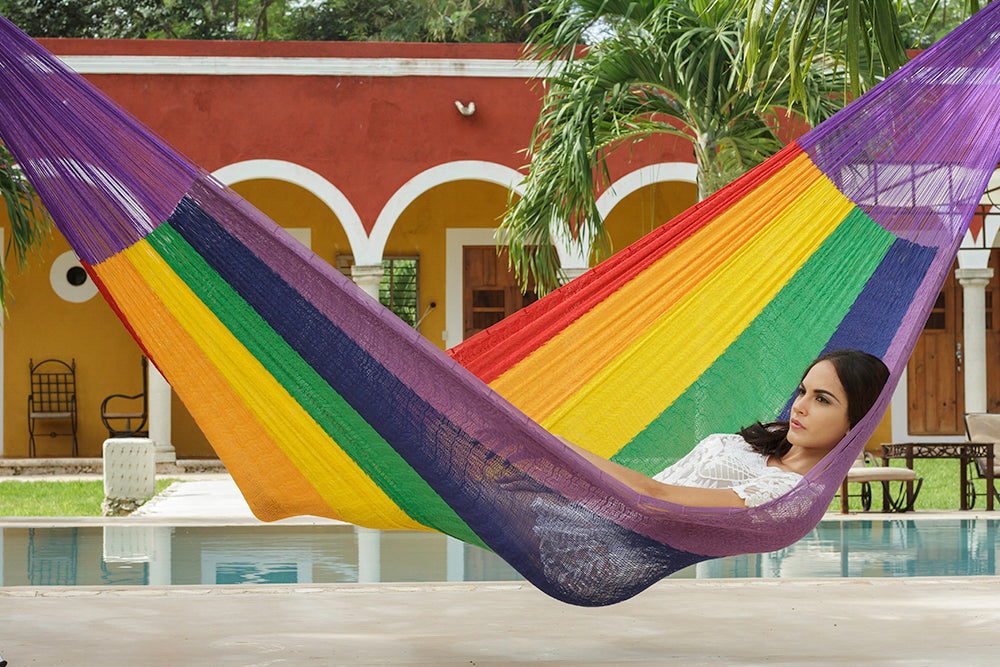 King Size Cotton Mexican Hammock in Rainbow Colour