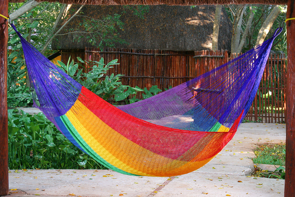 King Size Cotton Mexican Hammock in Rainbow Colour
