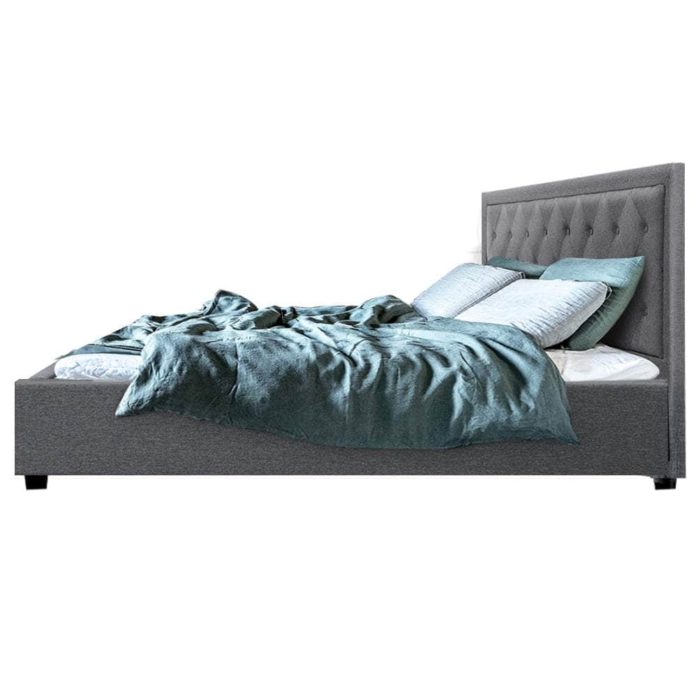 King Size Gas Lift Bed Frame Base With Storage Mattress Grey Fabric