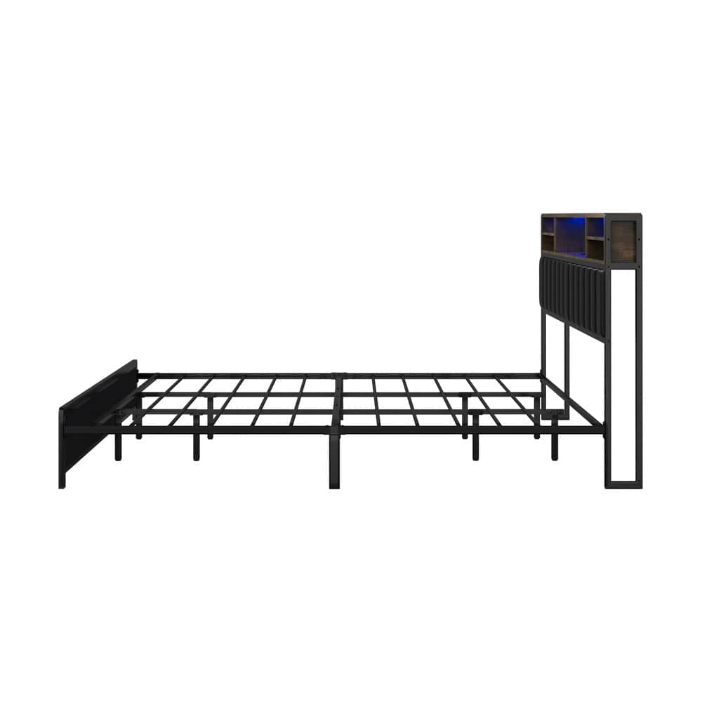King Size LED Storage Bed Frame with USB Charging Headboard