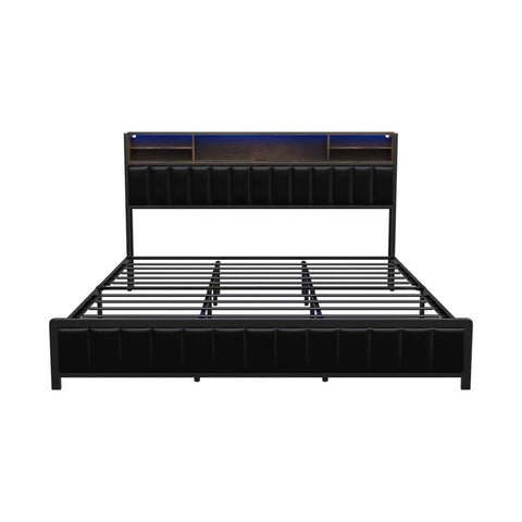 King Size LED Storage Bed Frame with USB Charging Headboard