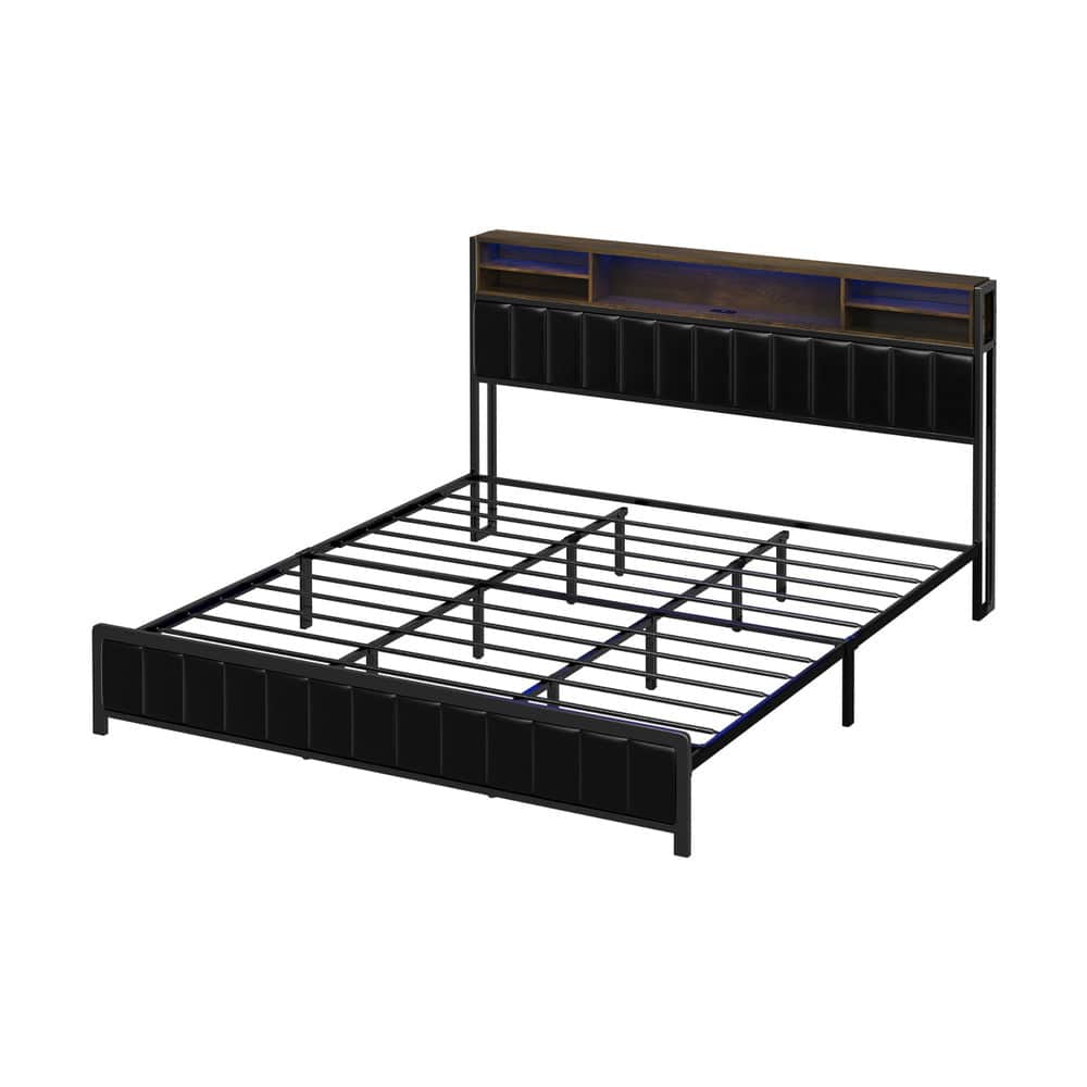 King Size LED Storage Bed Frame with USB Charging Headboard