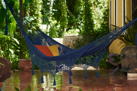 King Size Outdoor Cotton Mexican Hammock Blue