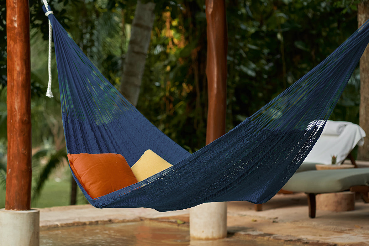 King Size Outdoor Cotton Mexican Hammock In Blue