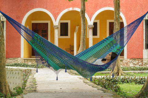 King Size Outdoor Cotton Mexican Hammock In Caribe