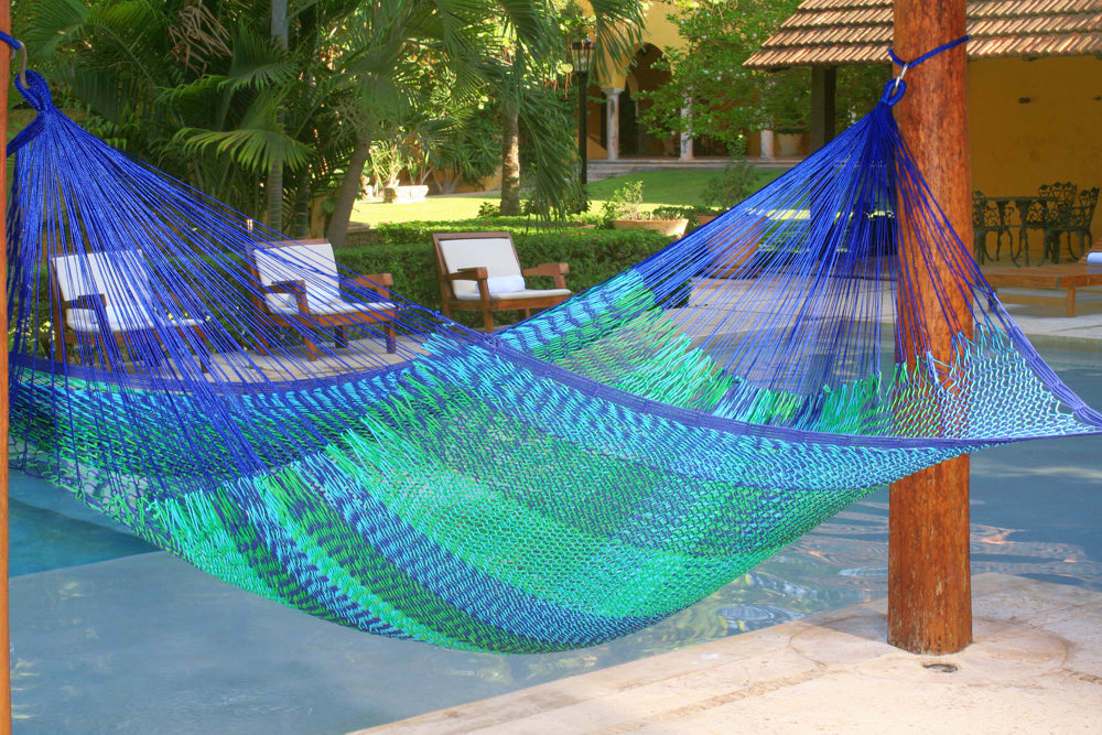 King Size Outdoor Cotton Mexican Hammock in Caribe Colour