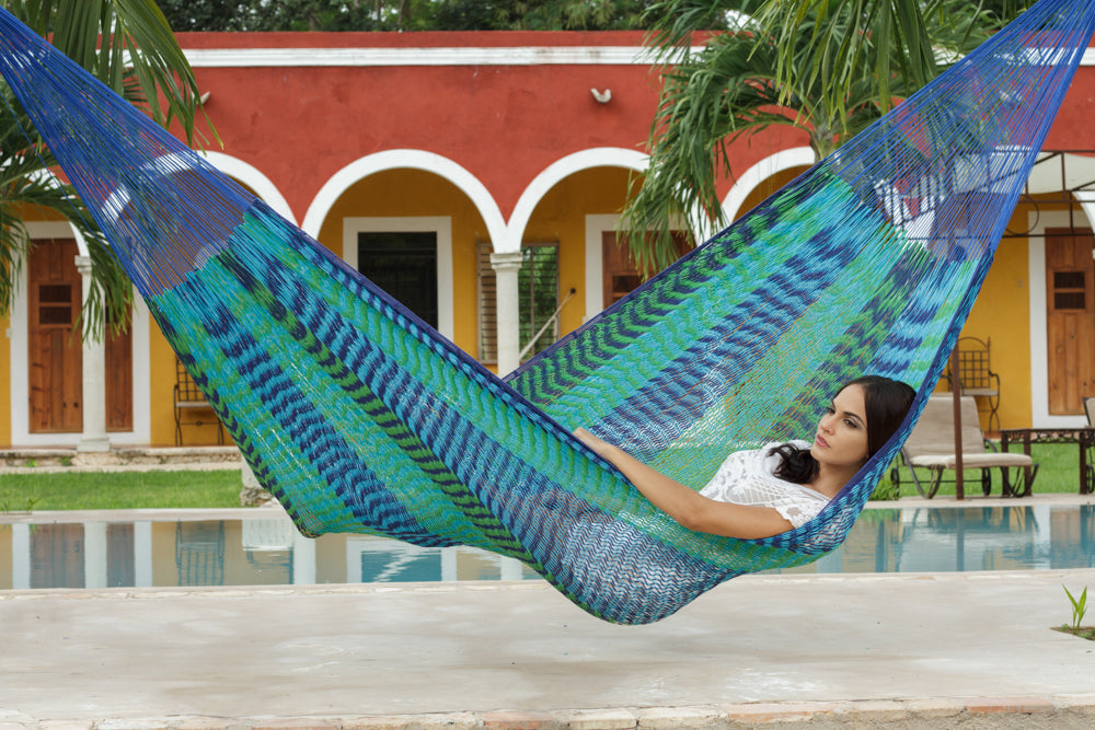 King Size Outdoor Cotton Mexican Hammock in Caribe Colour