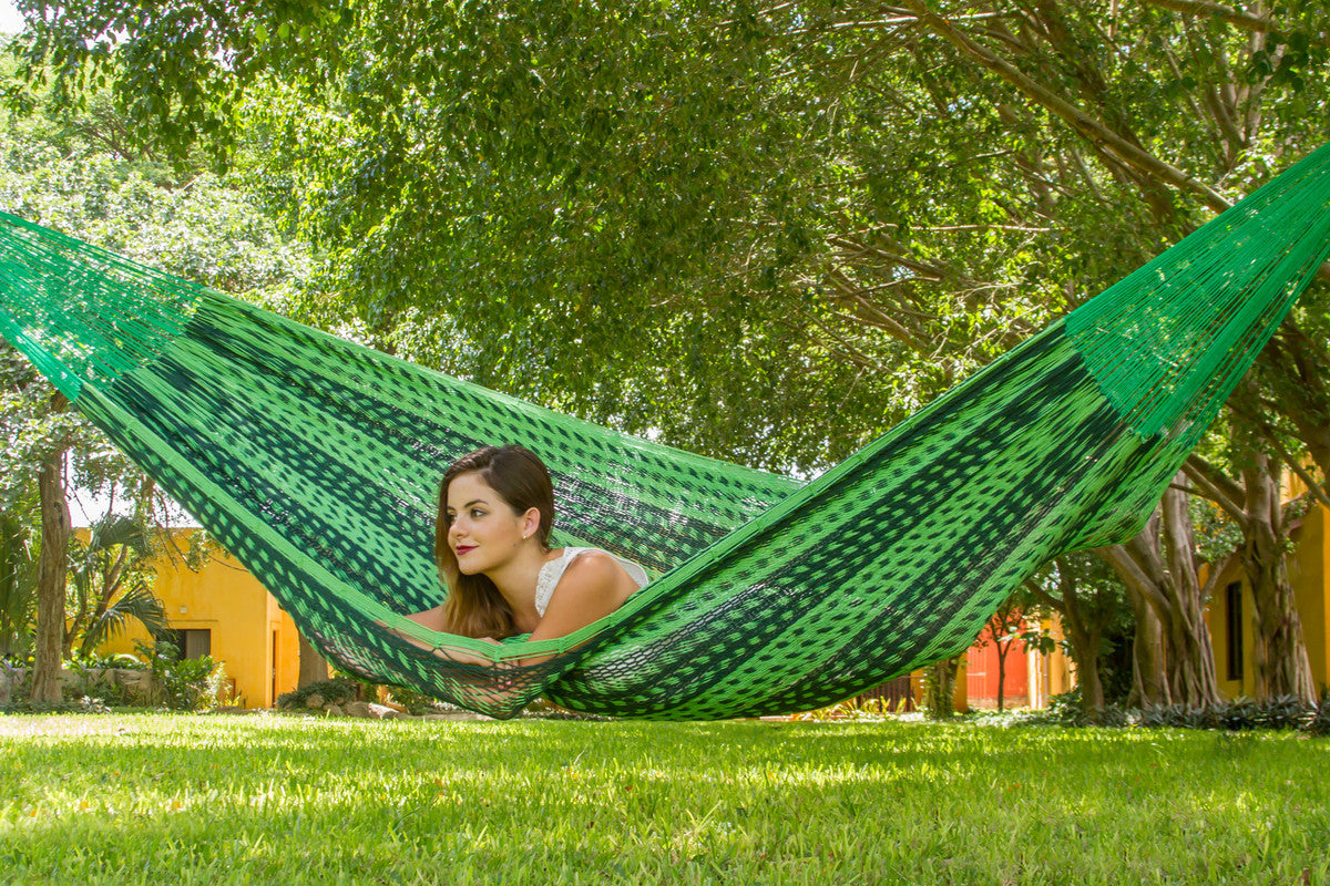 King Size Outdoor Cotton Mexican Hammock in Jardin Colour