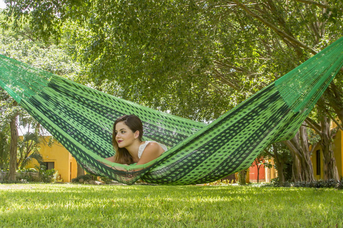 King Size Outdoor Cotton Mexican Hammock in Jardin Colour