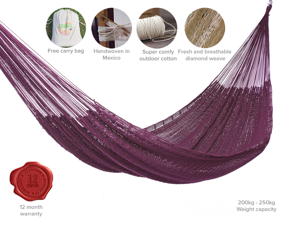 King Size Outdoor Cotton Mexican Hammock In Maroon
