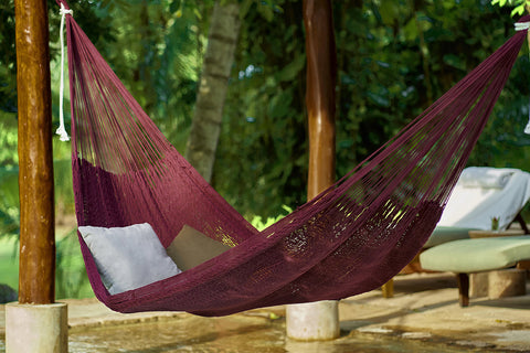 King Size Outdoor Cotton Mexican Hammock In Maroon