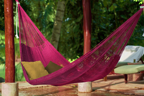 King Size Outdoor Cotton Mexican Hammock In Mexican Pink