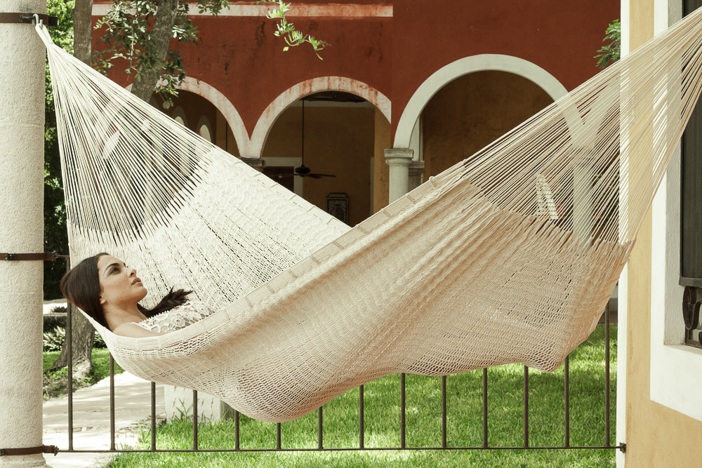 King Size Outoor Cotton Mayan Legacy Mexican Hammock in Cream
