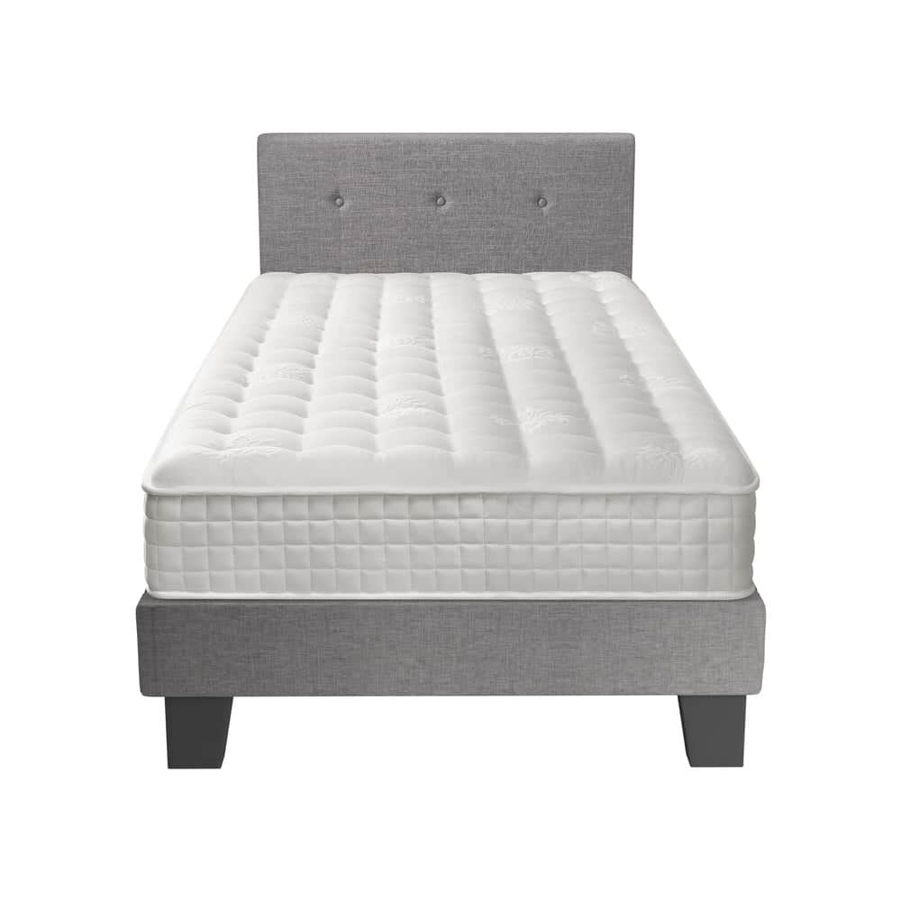 King Size Wooden Bed Frame Platform Base with Bonnell Spring Mattress Grey