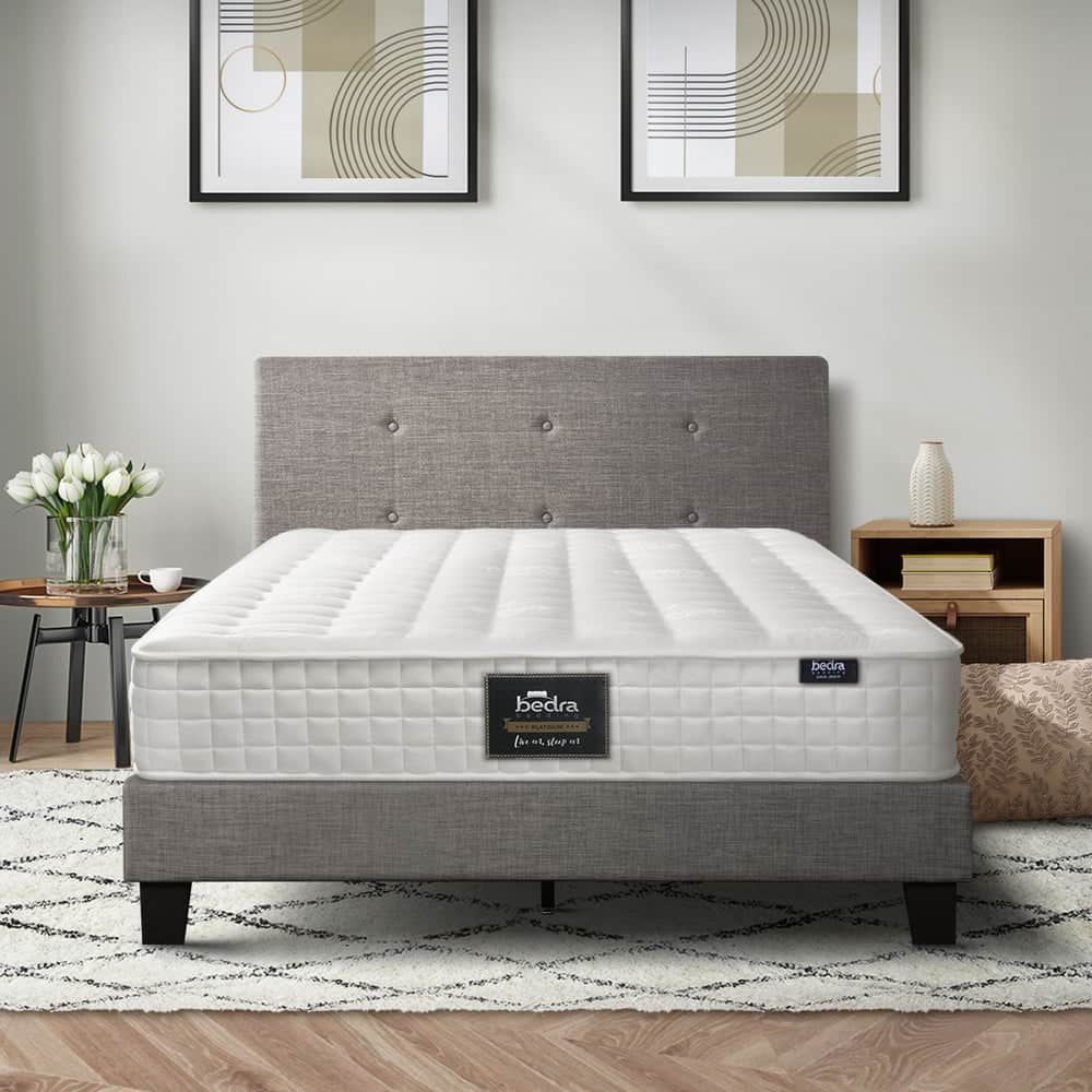 King Size Wooden Bed Frame Platform Base with Bonnell Spring Mattress Grey