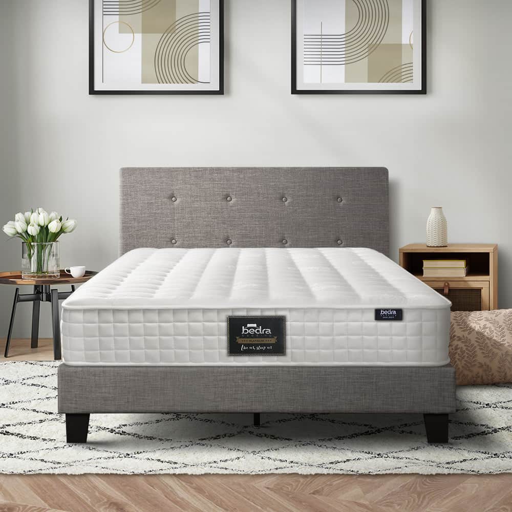 King Size Wooden Bed Frame Platform Base with Bonnell Spring Mattress Grey