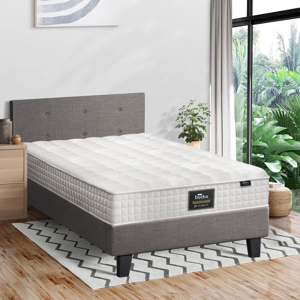 King Size Wooden Bed Frame Platform Base with Bonnell Spring Mattress Grey