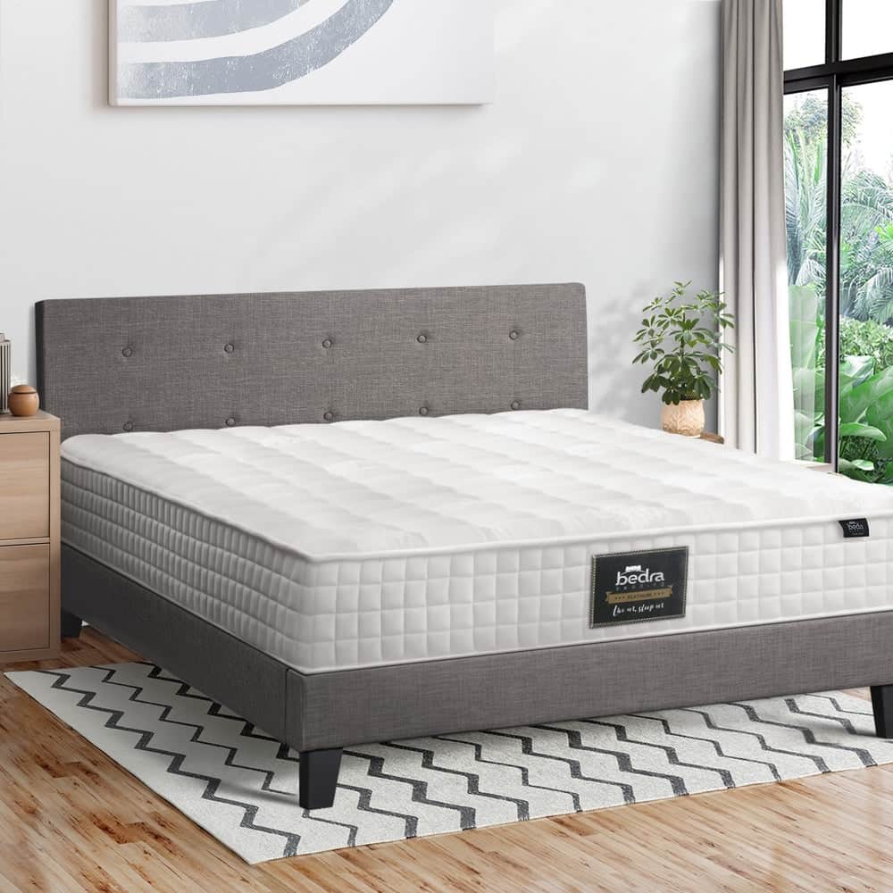 King Size Wooden Bed Frame Platform Base with Bonnell Spring Mattress Grey