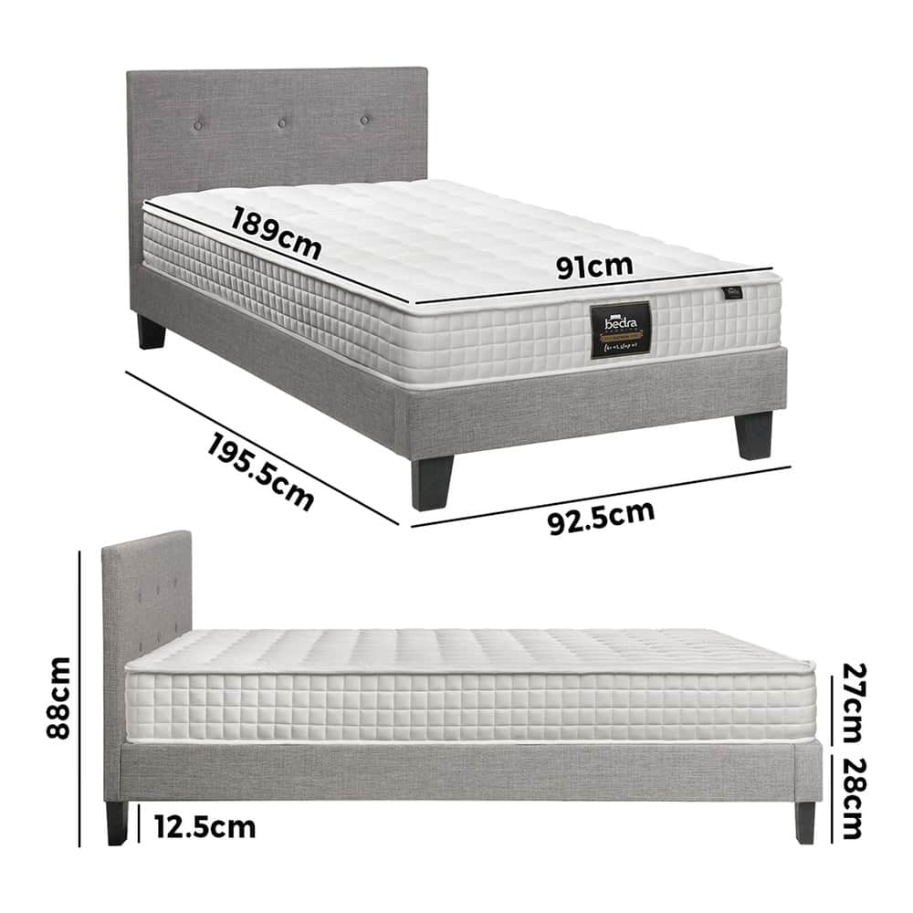 King Size Wooden Bed Frame Platform Base with Bonnell Spring Mattress Grey