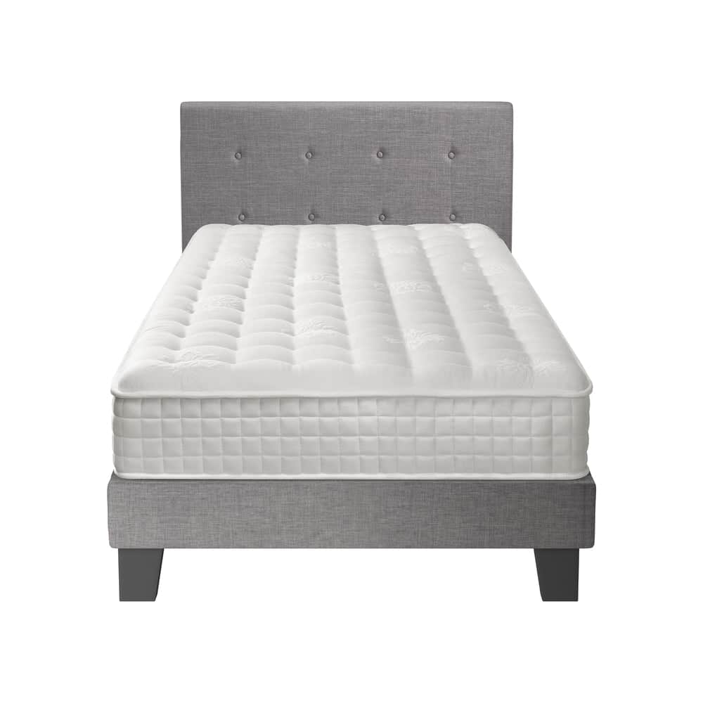 King Size Wooden Bed Frame Platform Base with Bonnell Spring Mattress Grey