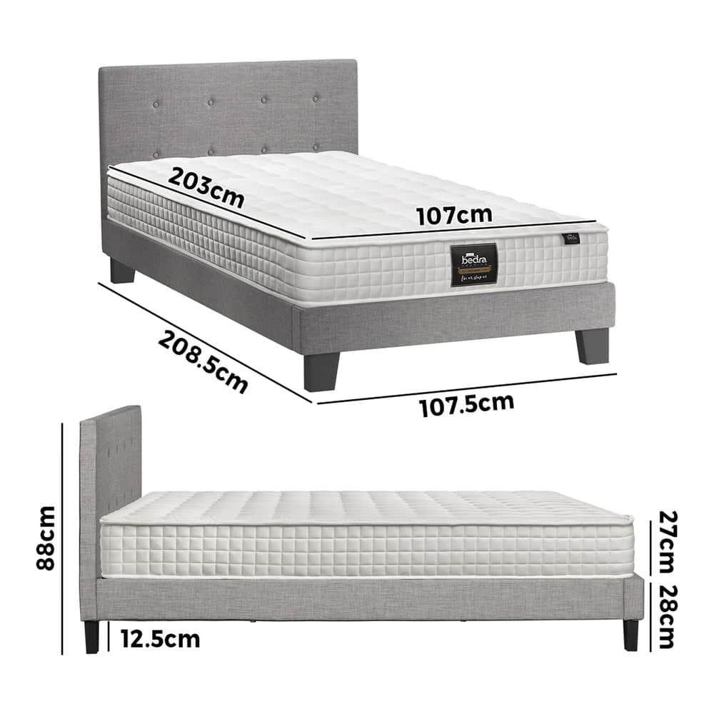 King Size Wooden Bed Frame Platform Base with Bonnell Spring Mattress Grey