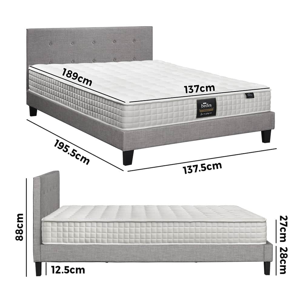 King Size Wooden Bed Frame Platform Base with Bonnell Spring Mattress Grey