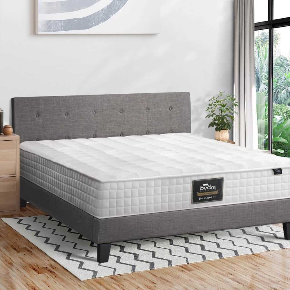 King Size Wooden Bed Frame Platform Base with Bonnell Spring Mattress Grey