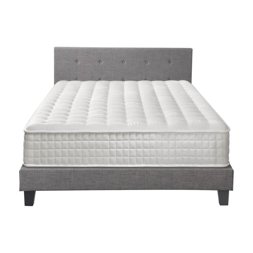 King Size Wooden Bed Frame Platform Base with Bonnell Spring Mattress Grey
