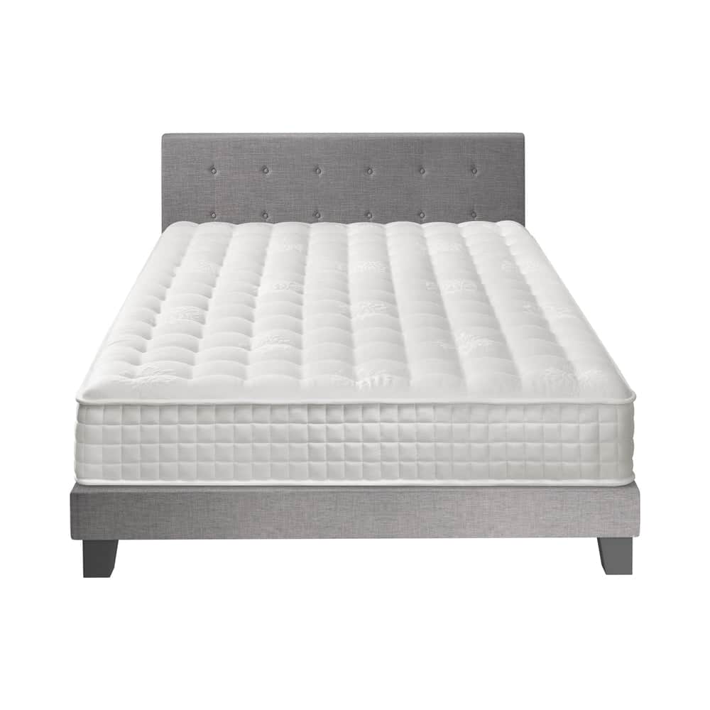 King Size Wooden Bed Frame Platform Base with Bonnell Spring Mattress Grey
