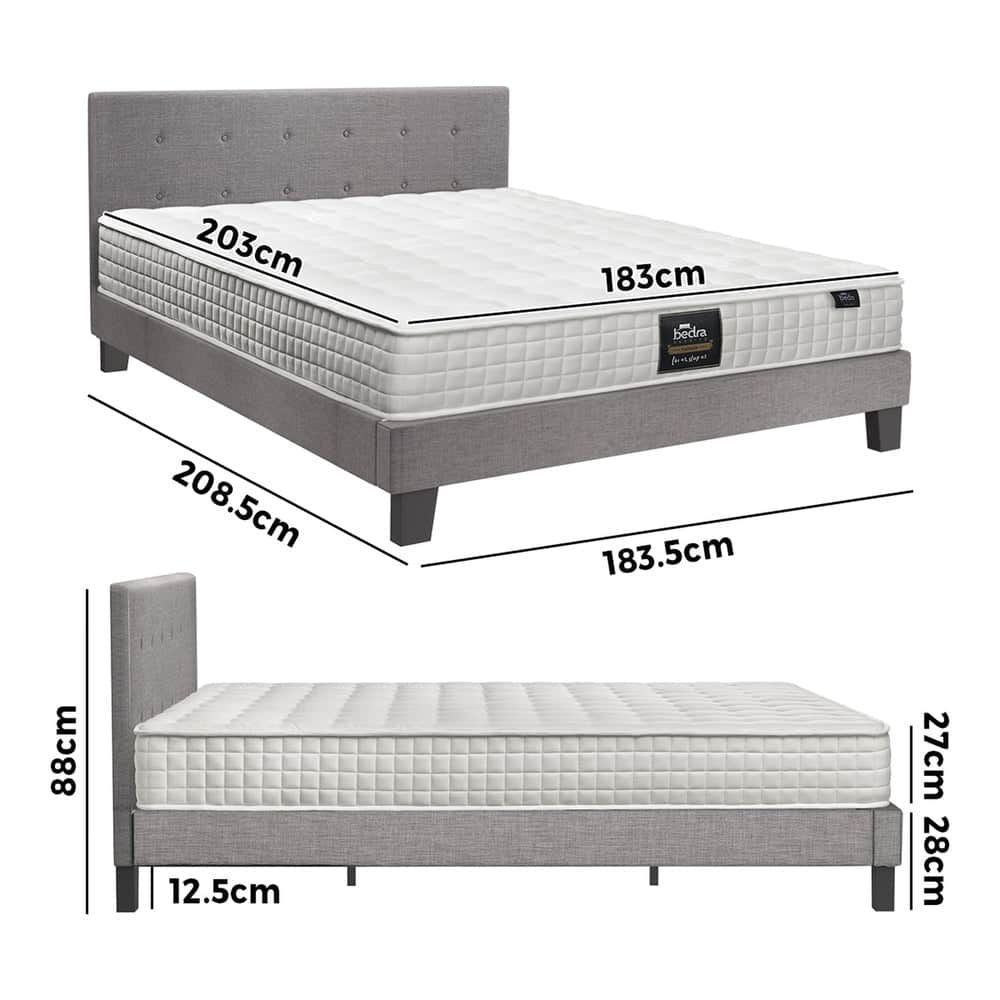 King Size Wooden Bed Frame Platform Base with Bonnell Spring Mattress Grey