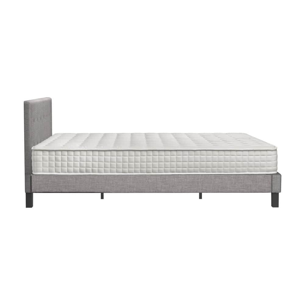 King Size Wooden Bed Frame Platform Base with Bonnell Spring Mattress Grey