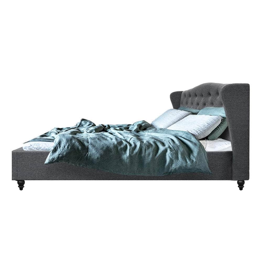King Size Wooden Upholstered Bed Frame Headboard - Grey