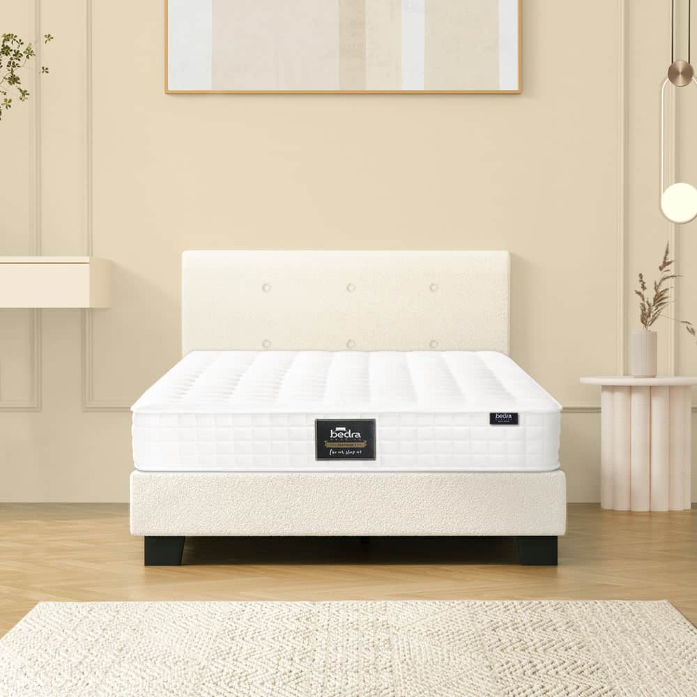 King Wooden Bed Frame Platform with Mattress White
