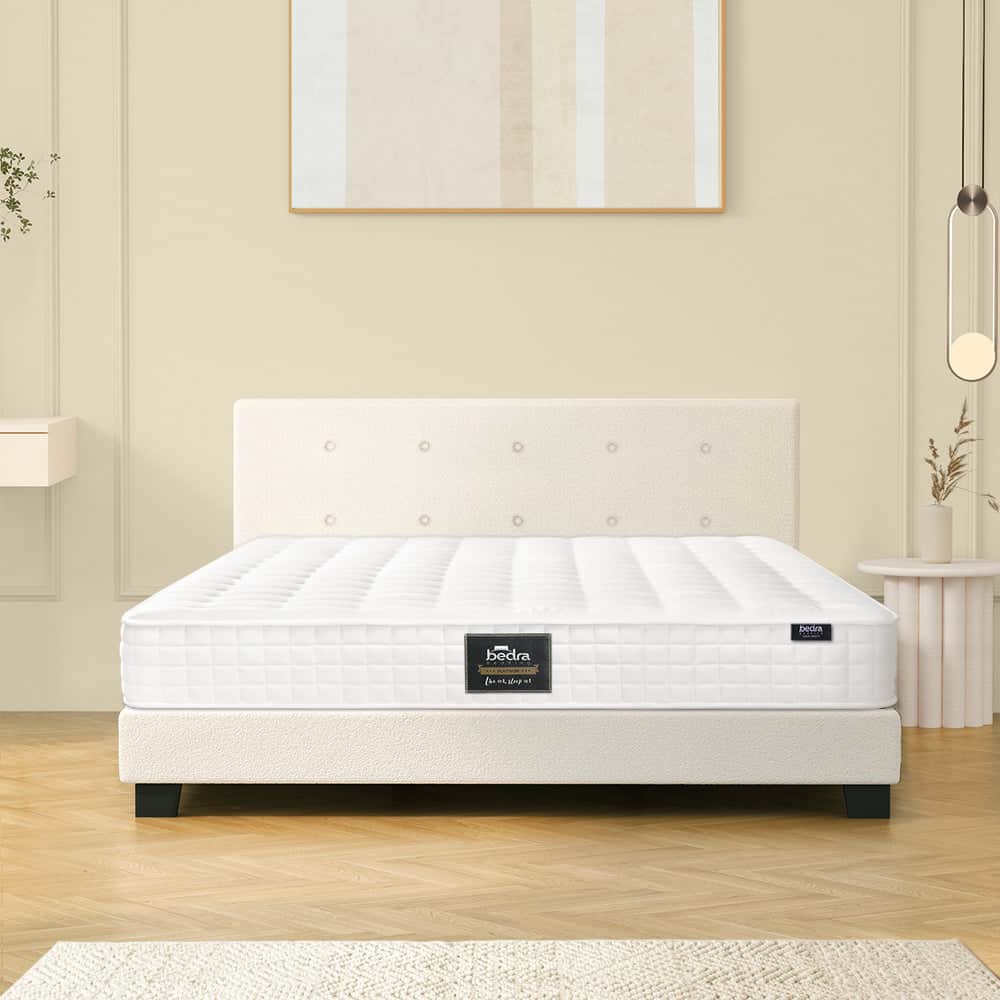 King Wooden Bed Frame Platform with Mattress White