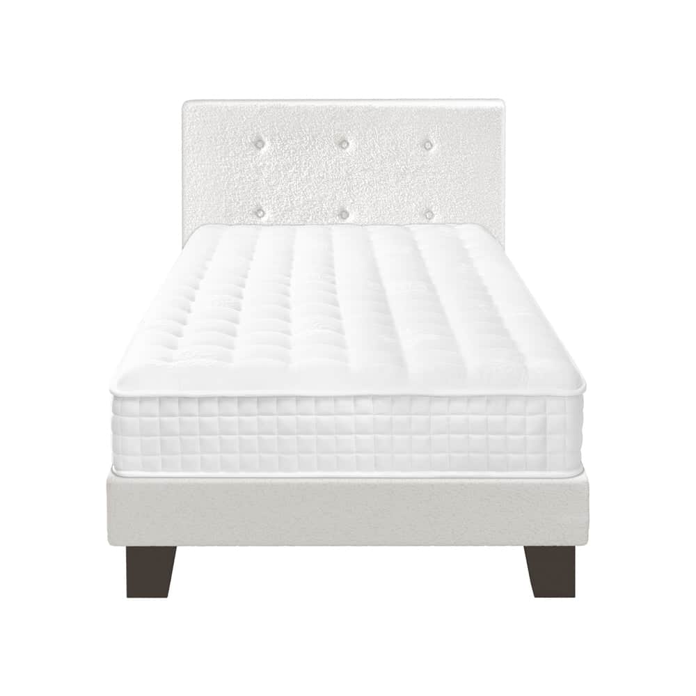 King Wooden Bed Frame Platform with Mattress White